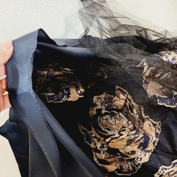 Eliza J Embellished Floral Ballgown Dress Navy Multi Size 10 - Picture 16 of 16